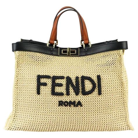 fendi straw tote|fendi large peekaboo tote.